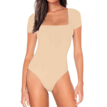 Body da donna, top a maniche corte con scollo quadrato e vestibilità aderente in tessuto morbidissimo e design a doppio strato, slip elasticizzato