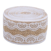 Ruban de jute naturel, dentelle blanche, tissu de jute inodore, emballage rustique pour mariages, fêtes, décorations et loisirs créatifs.