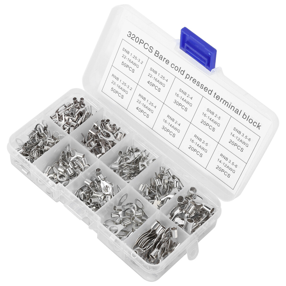 Copper Electric Wire Terminal Kit 320Pcs Ring & Fork Non-Insulated Set 9351377271397