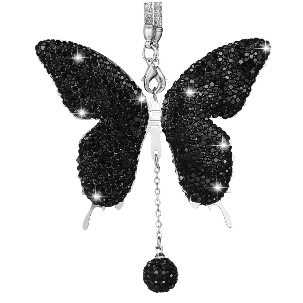 Bling Car Mirror Pendant With Sparkling Rhinestone Butterfly Charm Rearview Mirror Decoration 9382693516305