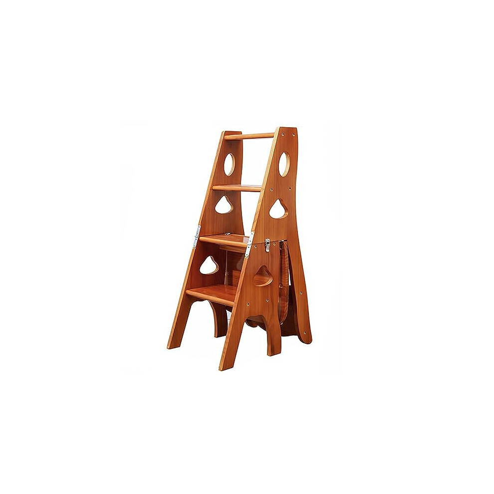 Folding Wooden Library Ladder Chair 3In1 Multifunction Step Stool Foldable Display Ladder & Storage Light Walnut 331Lbs 9382693523945
