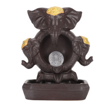 Bruciatore di incenso a cascata in ceramica fatto a mano, a forma di elefante, con luce LED e sfera, effetto fontana rilassante, decorazione per
