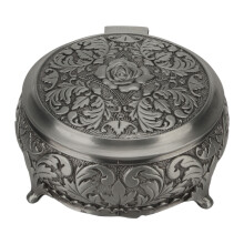 Boîte à bijoux en métal argenté à motif rose en relief, intérieur en velours, finition argentée. Coffret à bijoux en alliage de zinc durable