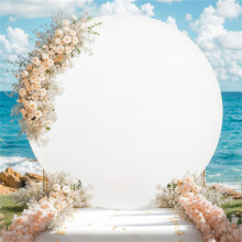 Wedding Round Backdrop Stand Cover Circle Backdrop Cover 6.5ft (200cm) White Backdrop For Birthday Party Baby Shower
