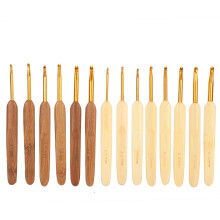 Set de cârlige de croșetat ergonomice, mânere moi, mânere din bambus natural lustruit, cârlige de croșetat din aluminiu neted, fără