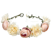 Realistische Seidenblumen, angenehm zu tragendes Boho-Hochzeitsaccessoire mit grünem Blätterkranz und verstellbarem Band, ideal für Allergiker.