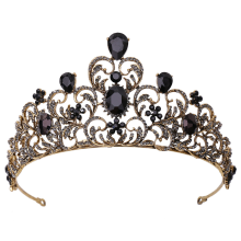 Vintage zwarte tiara voor dames, gotische barokkroon met paarse edelstenen, accessoire voor verjaardag, gala, cosplay of feestje, handgemaakte