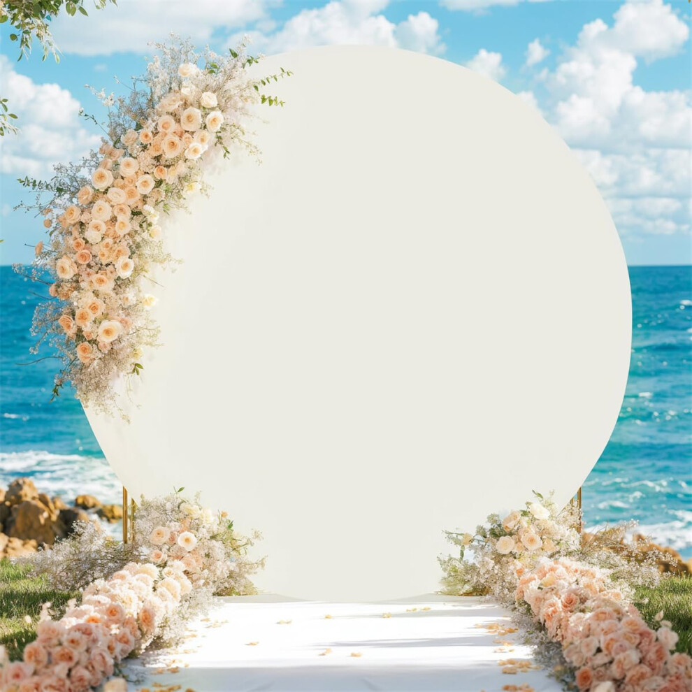 Round Backdrop Cover 7.2Ft Circle Stand Frame Elastic Band For Wedding Baby Shower Photography Background Studio Beige 9187378554456