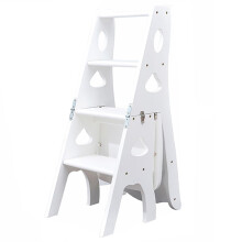 Folding Ladder Chair 2 in 1 Wooden Step Stool with Storage, HeavyDuty SpaceSaving White Furniture