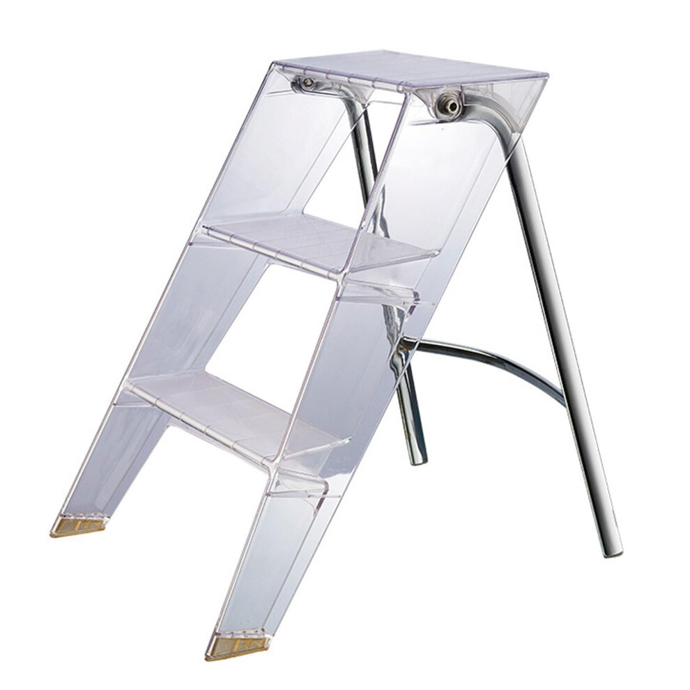 Step Stools For Adults Three Step Folding Ladder Portable Folding Stool Acrylic Transparent White 9382693525147