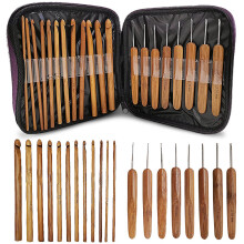 Conjunto de 20 agulhas de tricô artesanais, agulhas de crochê de bambu com pontas de aço inoxidável, agulhas de crochê de madeira com