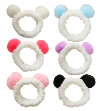 Witte pluche panda-oortjes haarband, recyclebaar en wasbaar, ideaal voor dagelijkse huidverzorging, make-up en yoga. Set van 6 antislip haarbanden in