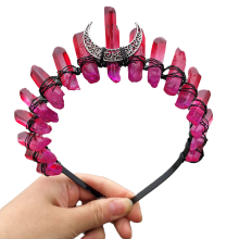 Prachtige hoofdband van kristalkwarts met maanversiering, handgemaakte Boheemse zonnegodinnenkroon voor Halloweenkostuums en bruiloften.