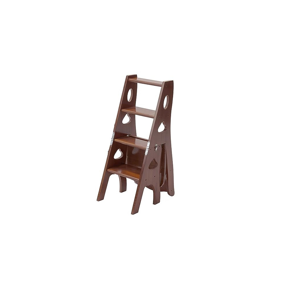 Folding Wooden Library Ladder Chair 3In1 Step Stool With Storage Shelf Brown 331 Lbs Capacity 9347817779714