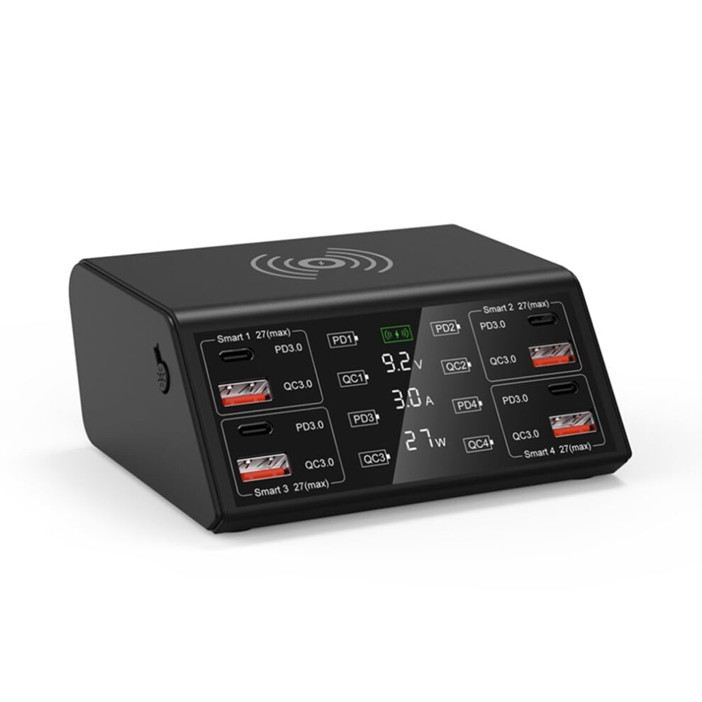 100W Multiport Usb Charger With Led Display, 4Way Pd Fast Charging Station And Uk Plug 9382693518187