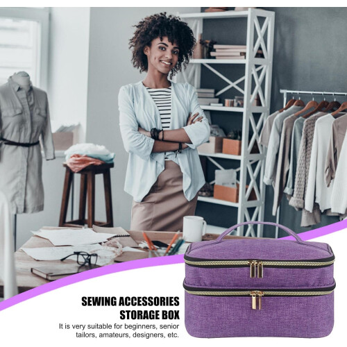 Large Capacity DoubleLayer Sewing Storage Box Organizer with Accessories Basket, Purple 1