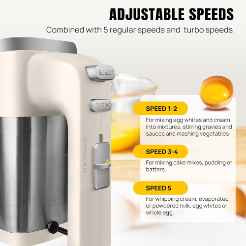 Hand Mixer Electric with 5 Speed Control, Turbo Boost, 2 Beaters and Dough Hooks for Baking 200W 2