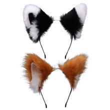 Fuchsohren-Haarreif mit Glöckchen, niedlicher Katzenohren-Haarreif für Cosplay-Kostüme, langer Kunstfell-Haarreif mit Tiermotiven, verstellbarer