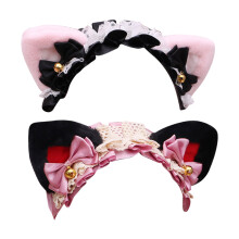 Adorable serre-tête oreilles de chat avec clochette, serre-tête kawaii à nœud papillon style Lolita pour cosplay, accessoire élégant en ruban
