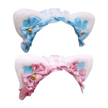 Bedårande kattöronhårband med klocka, Lolita Cosplay Rosettdesign Kawaii hårring för kostymfesthuvudbonad, snyggt bandspetstillbehör med
