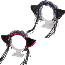 Harige polsbandjes met kanten ketting, kostuumfeestset voor cosplay-accessoires, verstelbaar frame met metalen belletje en zachte pluche stof, elegant
