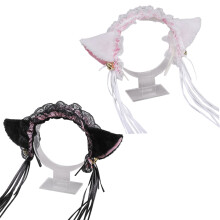 Guldfärgad klockhalsband med kattöron, justerbar ram för cosplay-tillbehör, mjukt plyschtyg och spetshalsbandsdesign, flexibelt håraccessoar