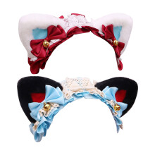 Accessori per capelli per costumi cosplay da donna, copricapo anime Neko con orecchie da gatto, papillon, campanellino, nastro di pizzo, copricapo da