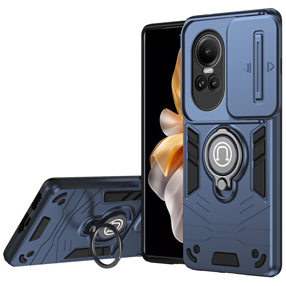 (Blue) For Oppo Reno10 5G (Global) / Reno10 Pro 5G (Global) Case Pc+Tpu Kickstand Phone Cover Lens Lid - Grey Blue,Grey 6914282425502