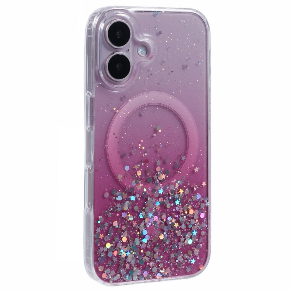 (Pink) For Iphone 16 Plus Case Compatible With Magsafe Sparkle Epoxy Tpu+Acrylic Phone Cover - Green Pink,Green 6914287530836