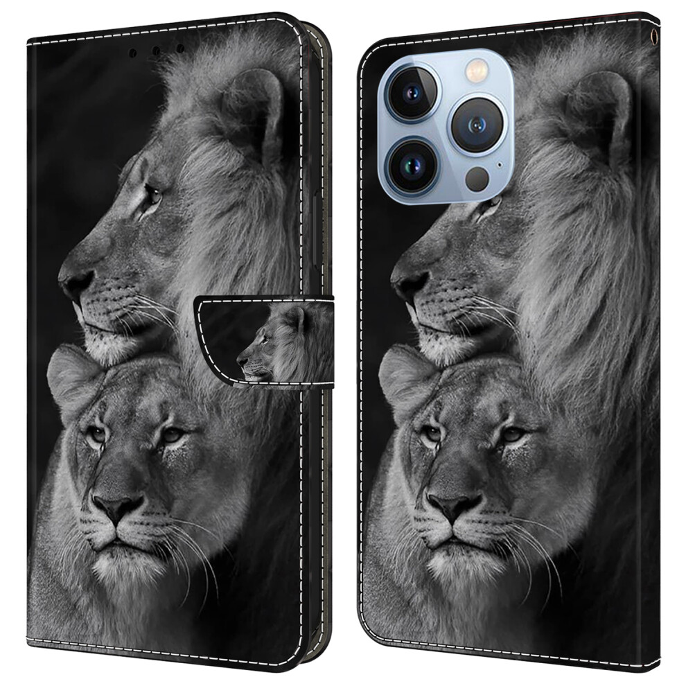 (Couple Lions) For Iphone 16 Pro Wallet Case Magnetic Clasp 3D Pattern Leather Phone Cover - Colorful Flower 6914281748695