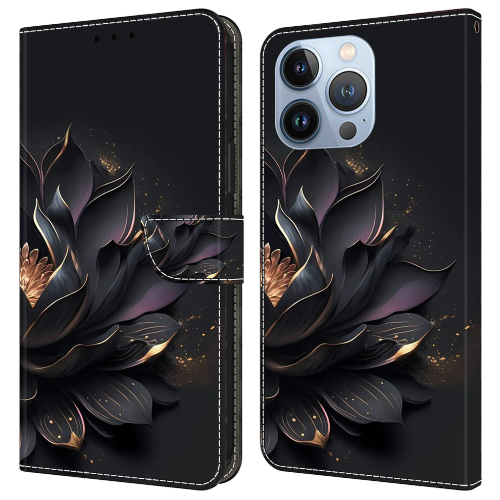 ( Lotus) For Iphone 16 Pro Wallet Case Magnetic Clasp 3D Pattern Leather Phone Cover - Colorful Flower Purple 6914285351129