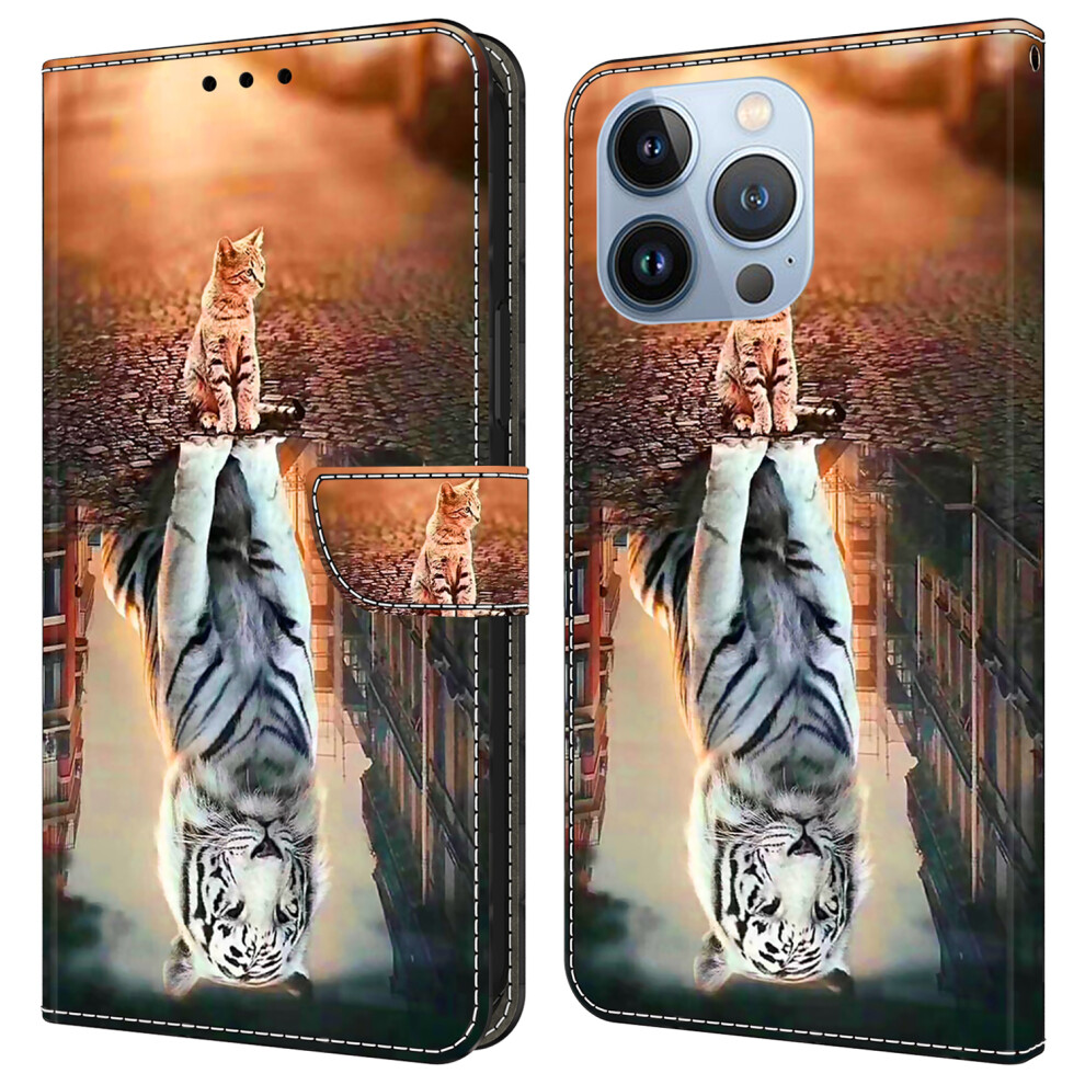 (Cat And Tiger) For Iphone 16 Pro Wallet Case Magnetic Clasp 3D Pattern Leather Phone Cover - Colorful Flower 6914283399277