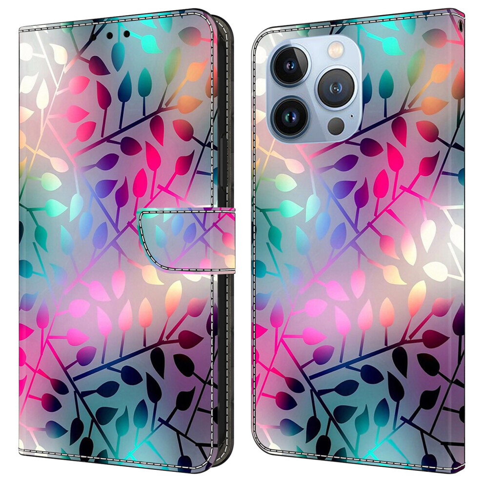 (Maple Leaf) For Iphone 16 Pro Wallet Case Magnetic Clasp 3D Pattern Leather Phone Cover - Colorful Flower 6914284024901