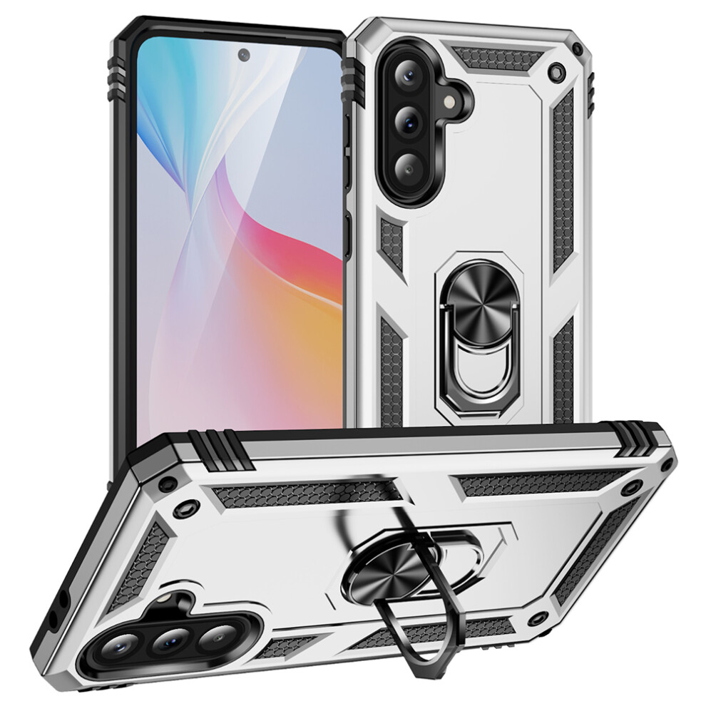 (Silver) For Samsung Galaxy A56 5G Case Pc + Tpu Phone Cover With Kickstand - Black Black,Silver 6914280484266