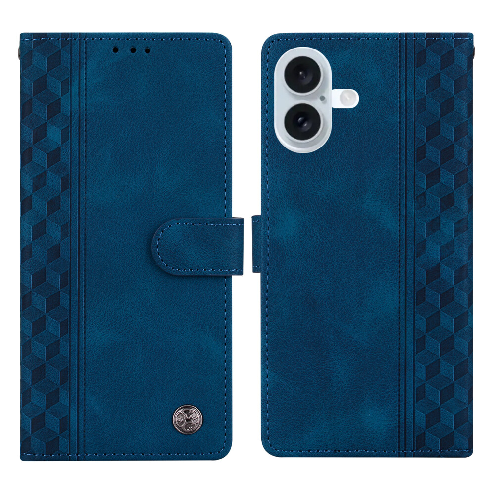 (Blue) For Iphone 17 Leather Case Imprinted Checkered Pattern Wallet Stand Flip Phone Cover - Blue 6914288822145