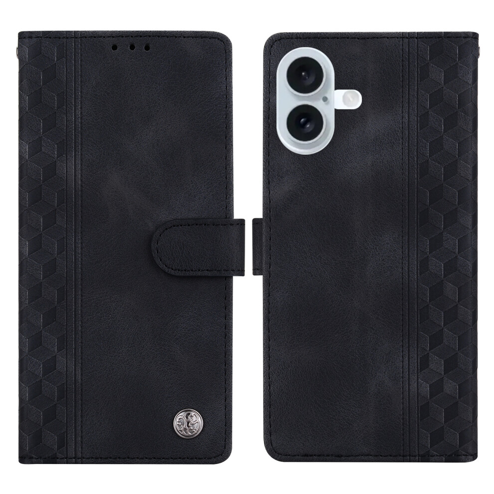 (Black) For Iphone 17 Leather Case Imprinted Checkered Pattern Wallet Stand Flip Phone Cover - Blue Blue,Black 6914283616633