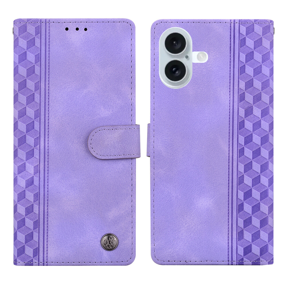 (Purple) For Iphone 17 Leather Case Imprinted Checkered Pattern Wallet Stand Flip Phone Cover - Blue Blue,Purple 6914283968411
