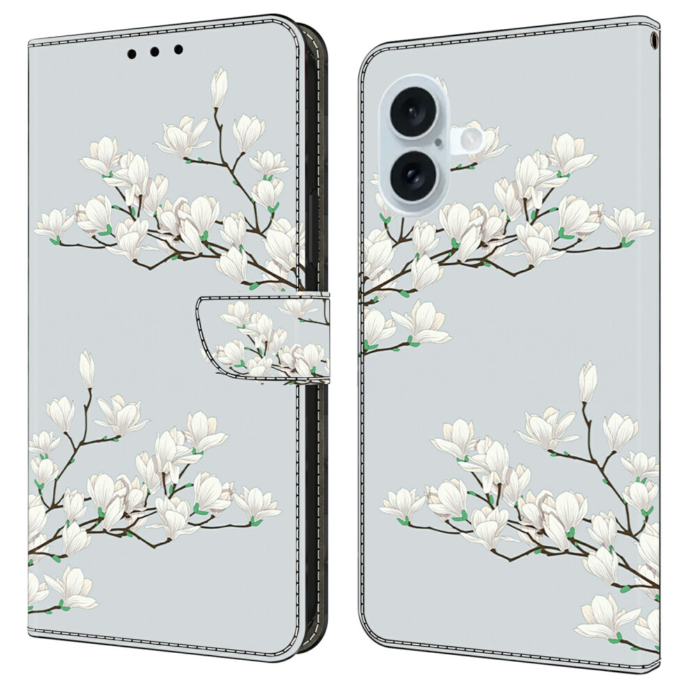 (Magnolia) For Iphone 16 Plus Case Pattern Printing Anti-Drop Leather Flip Wallet Phone Cover - Oil Painting Flowers Purple 6914280943640
