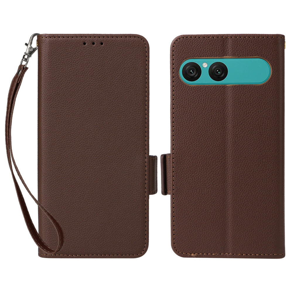 (Brown) For Sony Xperia 10 Vii Case Litchi Texture Wallet Leather Phone Cover With Wrist Strap - White White,Brown 6914282660262