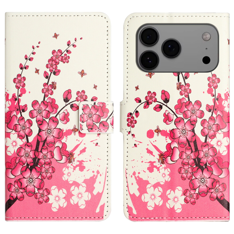 (Plum Blossom) For Iphone 17 Pro Max Case Pattern Print Pu Leather Wallet Phone Cover - Black Butterfly Black,Purple 6914288968256