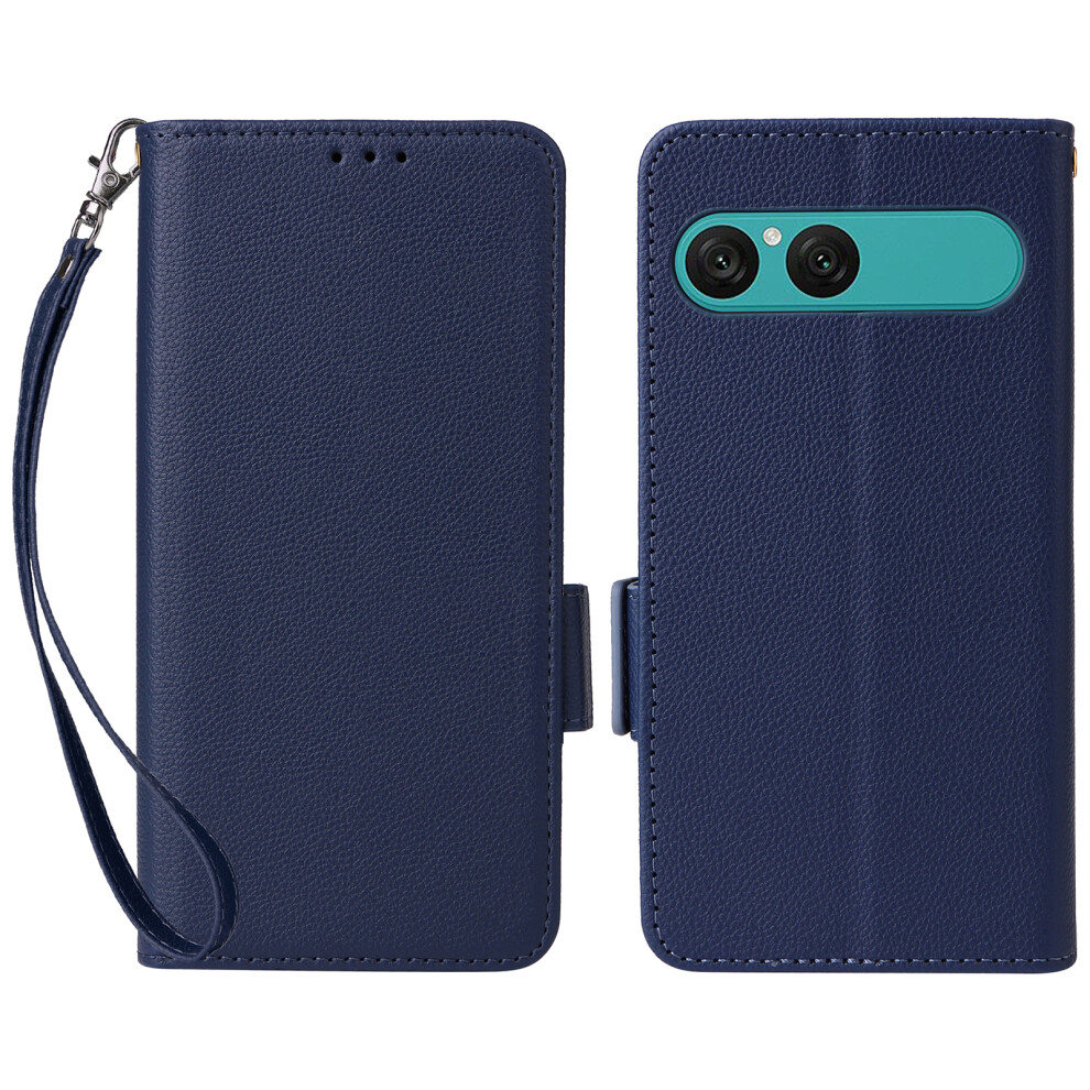 (Dark Blue) For Sony Xperia 10 Vii Case Litchi Texture Wallet Leather Phone Cover With Wrist Strap - White Blue,White 6914281930625