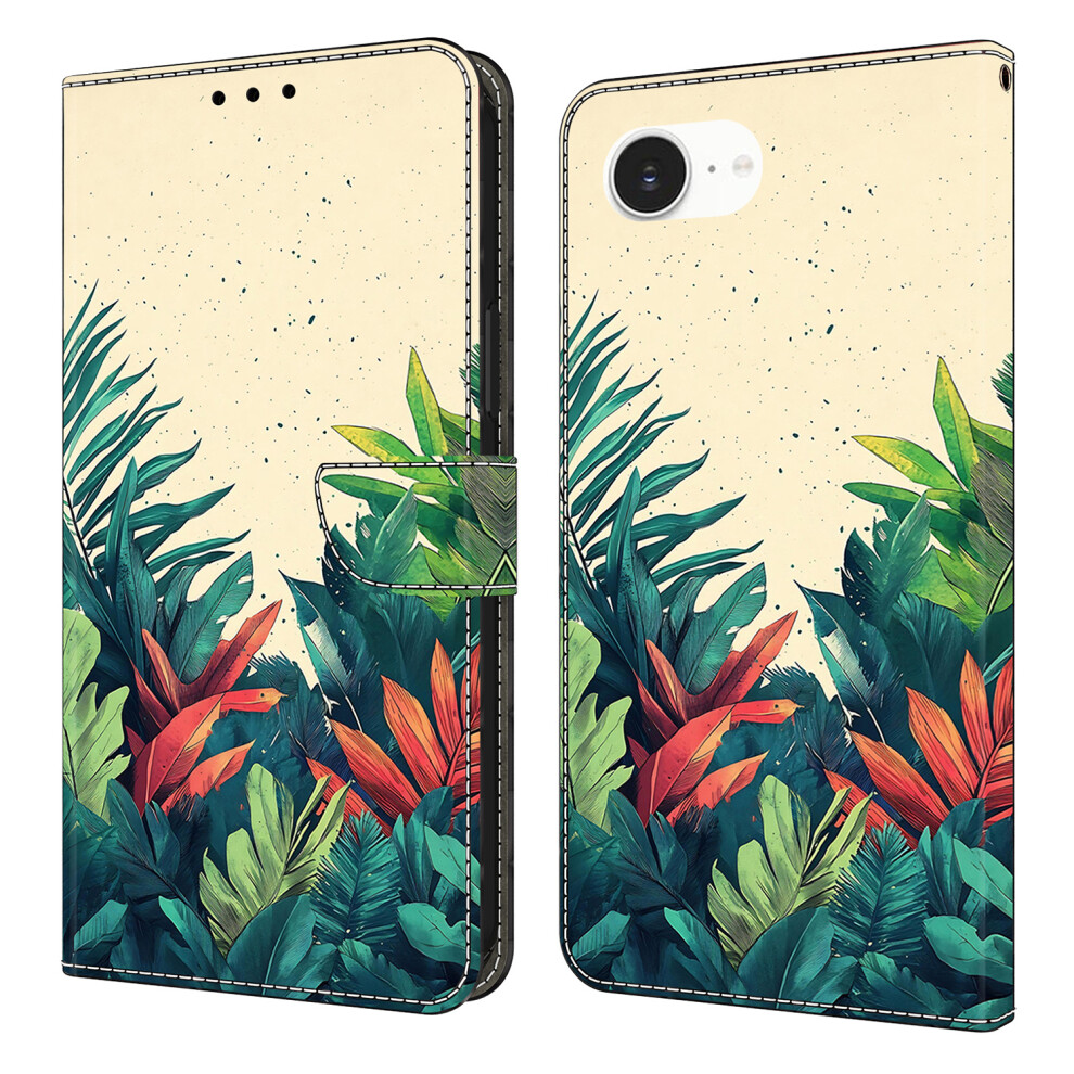 (Leaves) For Iphone 16E Wallet Case Pattern Printing Pu Leather Flip Stand Phone Cover - Dragonfly 6914281077719