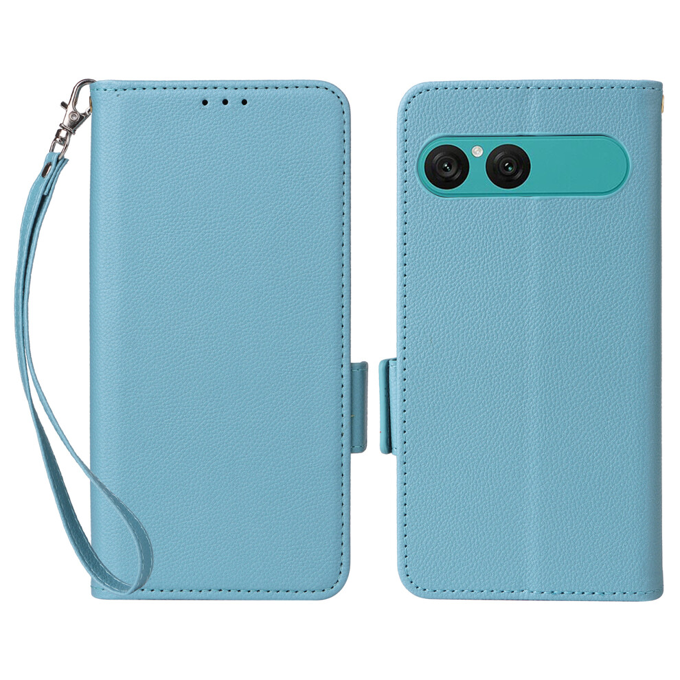 (Baby Blue) For Sony Xperia 10 Vii Case Litchi Texture Wallet Leather Phone Cover With Wrist Strap - White Blue,White 6914287265288