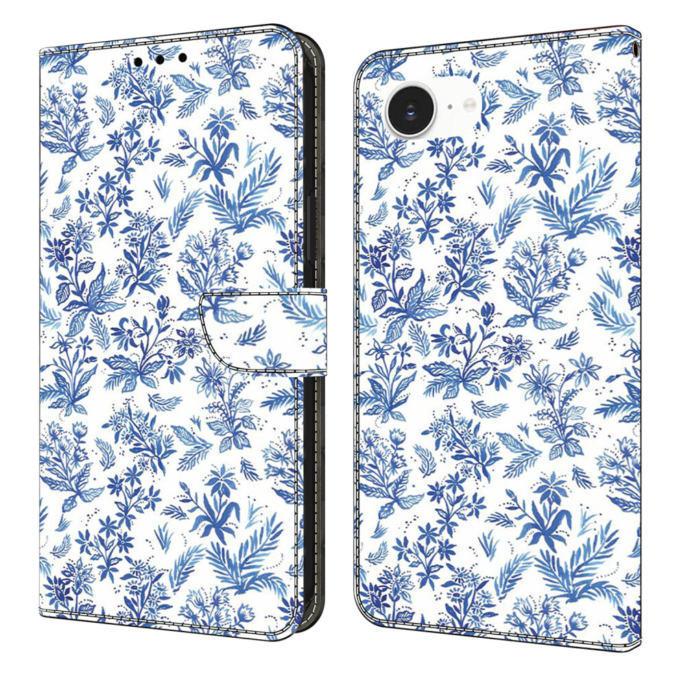 (Flower Field) For Iphone 16E Wallet Case Pattern Printing Pu Leather Flip Stand Phone Cover - Dragonfly 6914284492083