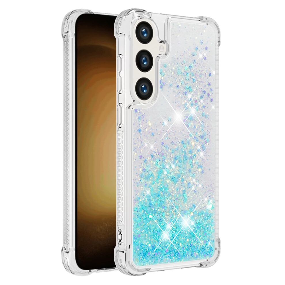 (Blue / Pentagram) For Samsung Galaxy S25 Fe Tpu Case Glitter Quicksand Shockproof Phone Back Cover - Rose Gold / Hearts Blue,Gold 6914288438940