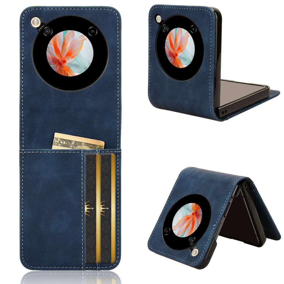 (Blue) For Zte Nubia Flip 5G / Libero Flip A304zt Leather Case Card Slots Phone Cover - Brown Blue,Brown 6914280563862