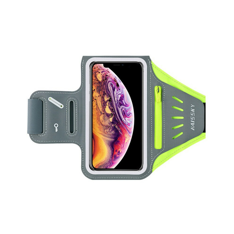 (Fluorescent Green) Haissky Hsk3061 Fitness Running Arm Bag 6.8-Inch Phone Touch Screen Armband Storage Bag - Black Green,Black 6914289187335