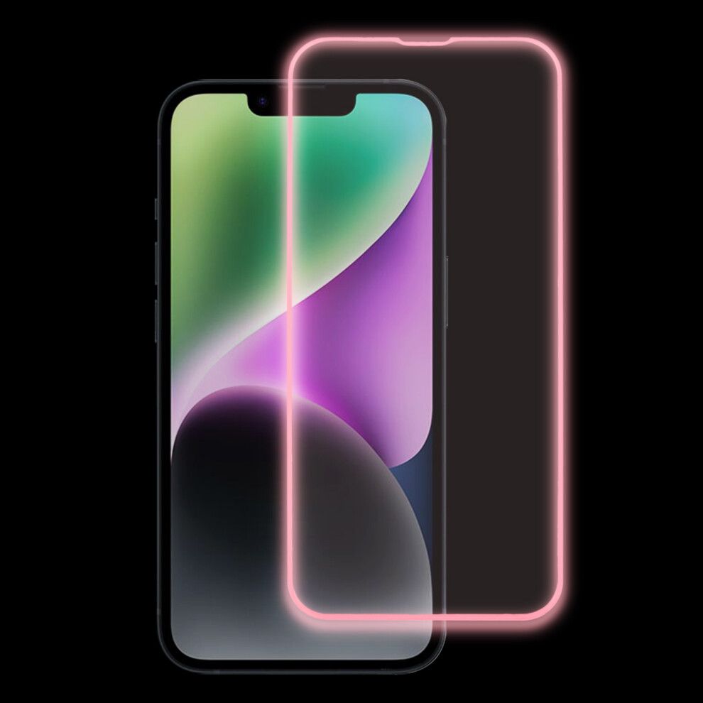 () Screen Protector For Iphone 14 Luminous Edge Medium Alumina Tempered Glass Film - Pink/Blue 6914280151595