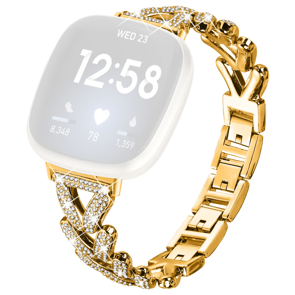 (Gold) Zinc Alloy Twisted Watch Band Rhinestone Decor For Fitbit Versa 4 / Fitbit Sense 2 Watch Strap - Starlight Gold 6914288650205