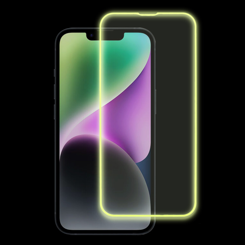 () Screen Protector For Iphone 14 Luminous Edge Medium Alumina Tempered Glass Film - Yellow/Blue 6914289403411